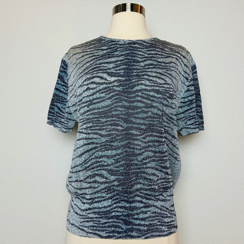 Valentino Les Tricots Top Women's 48/L Blue Animal Print Metallic Made In Italy